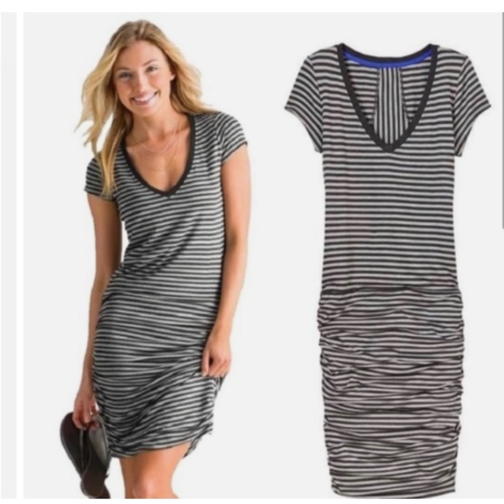 Athleta Gray Striped Stretch Ruched Skirt Dress size Small